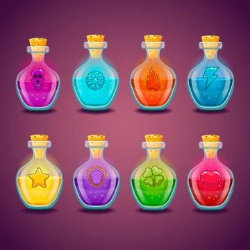 Big set with different magic elixir Stock Illustration