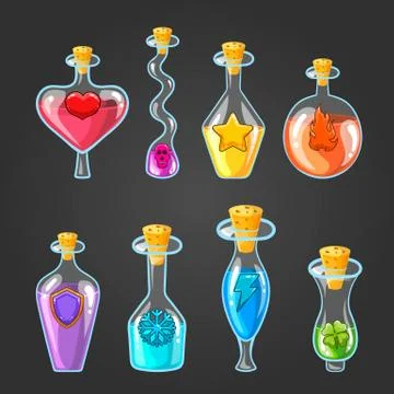 Big set with different magic elixir Stock Illustration