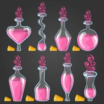 Big set with different magic elixir Stock Illustration