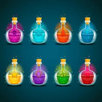 Big set with different magic illumination elixir Stock Illustration