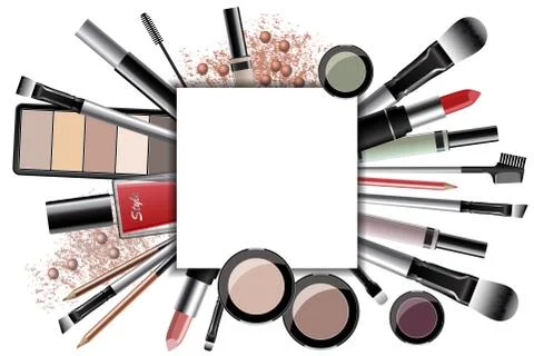 Big set of different realistic decorative cosmetics. Vector illustration Stock Illustration