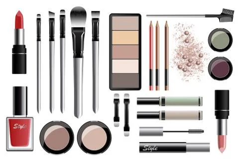 Big set of different realistic decorative cosmetics. Vector illustration Stock Illustration