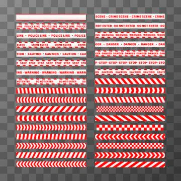 Big set of different seamless red and white caution tapes Stock Illustration