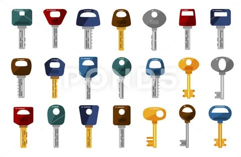 Big set of different silver and golden keys Illustration #127978968