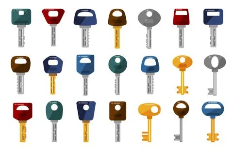 Big set of different silver and golden keys Illustrazione stock