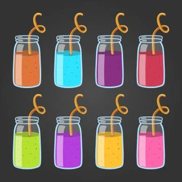 Big set with different smoothies Stock Illustration