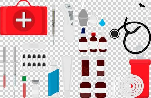 Big set different types medication of different size for pharmacy Stock Illustration