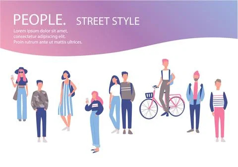 Big set of diverse flat cartoon characters in different poses. Stock Illustration