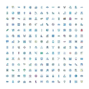 Big set of diverse line color drawing icons Stock Illustration