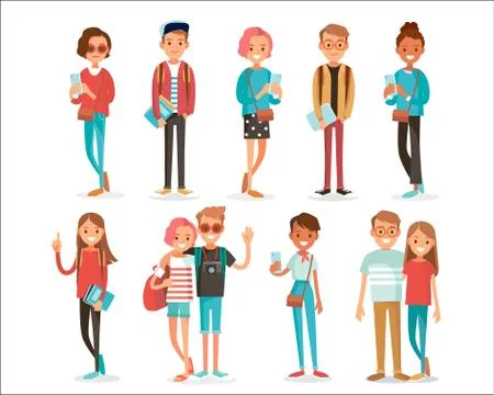 Big set of diverse vector characters in different poses. Stock Illustration