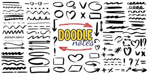 Big set of doodles and ink scribbles 스톡 일러스트