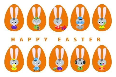 Big set  Easter bunnies Stock Illustration