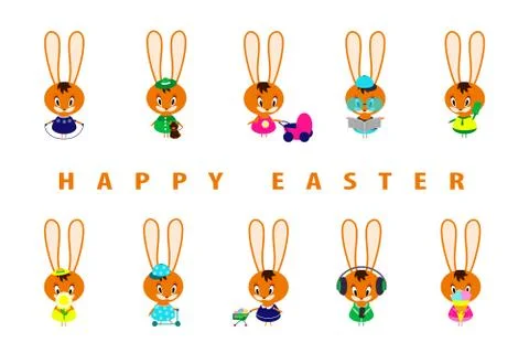 Big set  Easter bunnies Stock Illustration