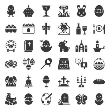 Big set of easter bunny, egg hunt and spring icon set Stock Illustration