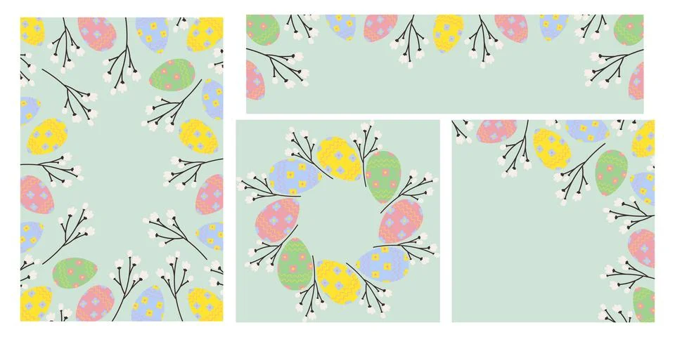 Big Set of Easter post templates. Circle Top Corner and Rectangular Frames of Illustrazione stock