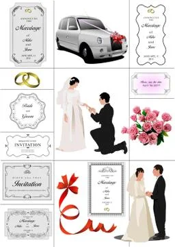 Big set of elements for wedding design. Vector illustration Stock Illustration