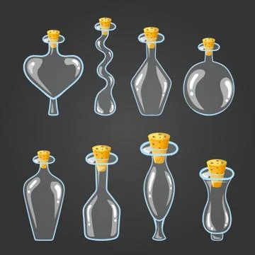 Big set with empty different bottle elixir Stock Illustration
