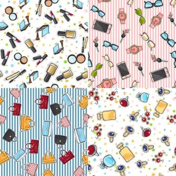 Big Set of Fashion Objects Seamless Pattern Stock Illustration
