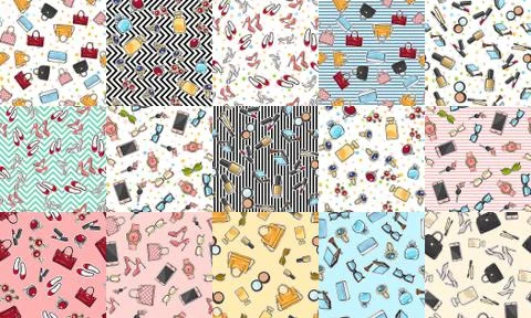 Big Set of Fashion Objects Seamless Pattern Illustrazione stock