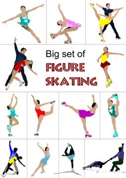 Big set of Figure skating colored silhouettes. Vector illustration Stock Illustration