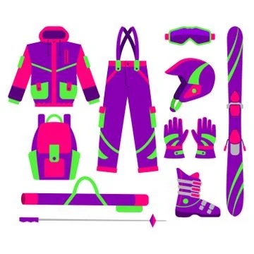 Big set of flat style vector skiing objects 스톡 일러스트
