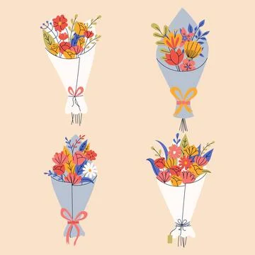 Big set of floral elements. Romantic flower collection with bouquet of flower Stock Illustration