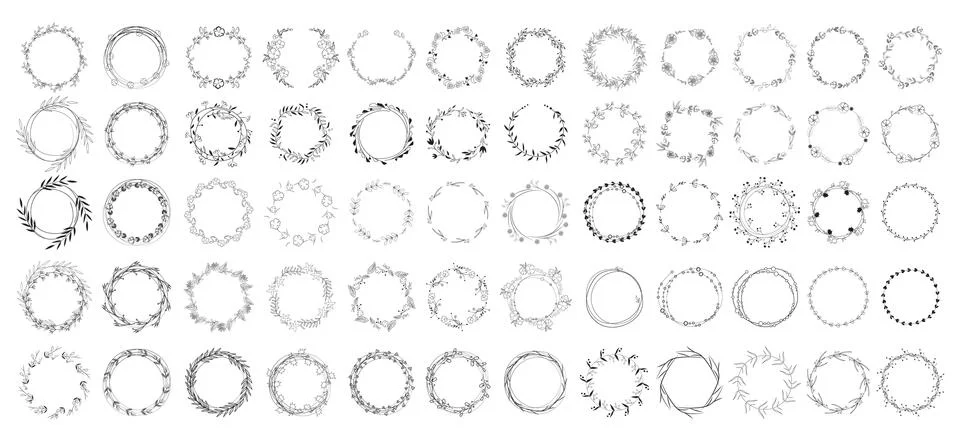 Big set of floral round frames. Illustrazione stock