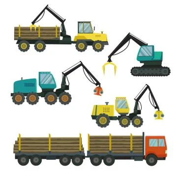 Big set of forestry vehicle. Vector illustration. 스톡 일러스트