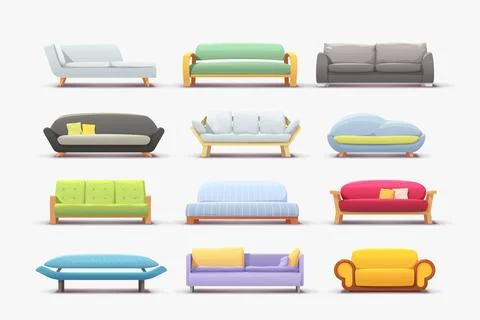 Big set front couch on white back Stock Illustration