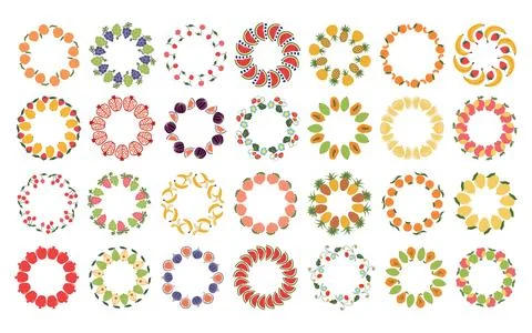 Big set of fruit frames. Assorted fruit design template, copy space. Cute h.. イラスト素材