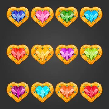 Big set with gem heart Stock Illustration