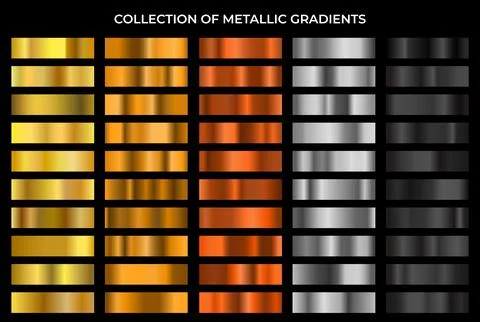 Big set of gold bronze silver and black gradients. Stock Illustration
