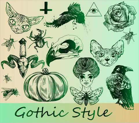 Big set of gothic stickers Stock Illustration
