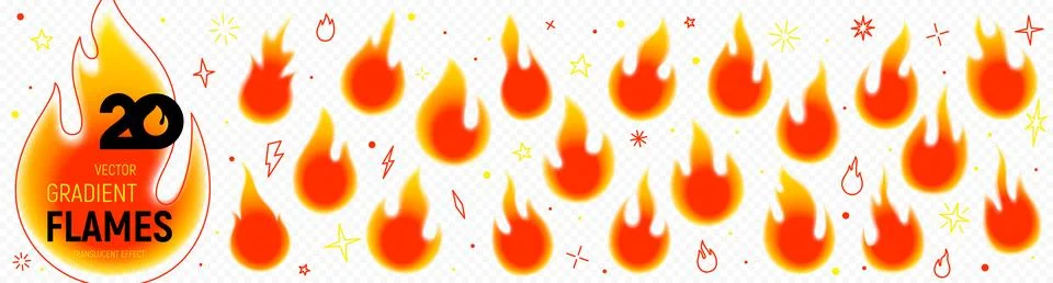 Big Set of Gradient Fire Flames Stockillustratie