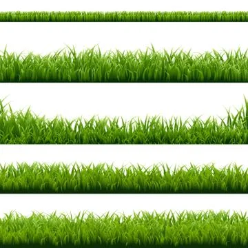 Big Set Green Grass Borders Stock Illustration
