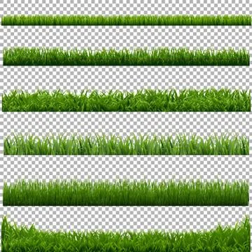 Big Set Green Grass Borders Transparent Background Stock Illustration