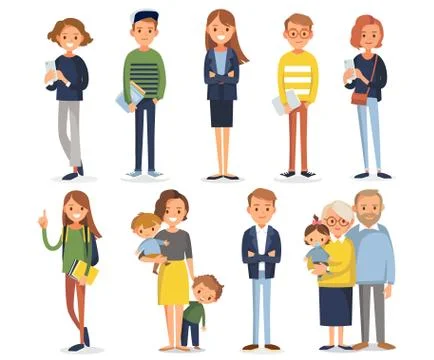 Big set group of diverse flat cartoon characters style young people couples i Stock Illustration