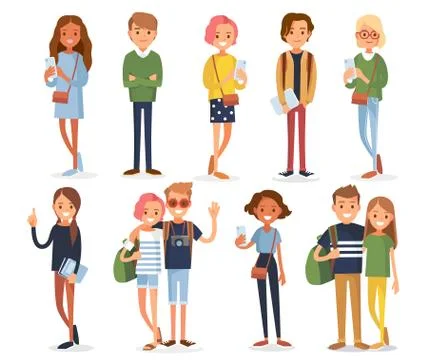 Big set group of diverse flat cartoon characters style young people couples i Stock Illustration