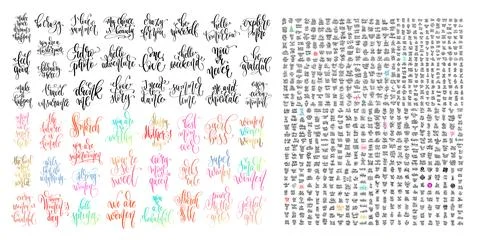 Big set of hand drawing lettering inscription, calligraphy vector illustration Stock Illustration