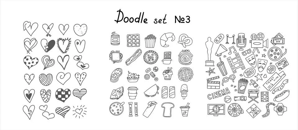 Big set of hand drawn coffee and tea doodles. A set of isolated vector drawings Stock Illustration
