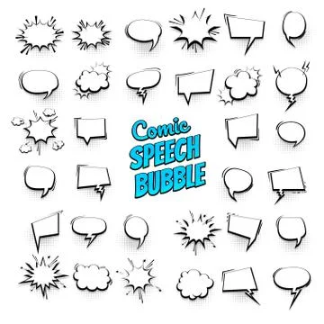 Big set hand drawn effects comic speech bubbles Stock Illustration