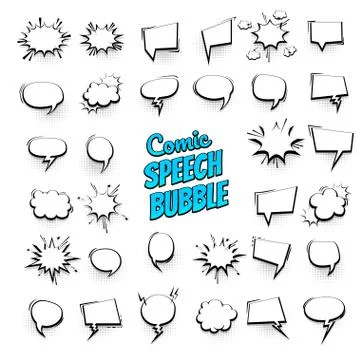 Big set hand drawn effects comic speech bubbles Stock Illustration