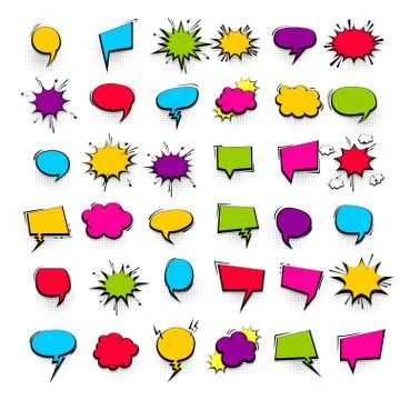 Big set hand drawn effects comic speech bubbles Stock Illustration