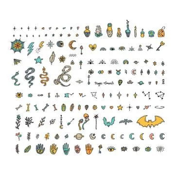 Big set of hand drawn magic elements. Esoteric concept. Magical witch colle.. Stock Illustration