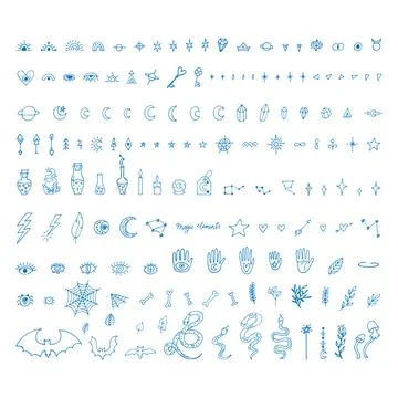 Big set of hand drawn magic elements. Magical witch collection. Esoteric co.. Stock Illustration