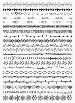 Big Set of Hand-Drawn Seamless Borders Stock Illustration