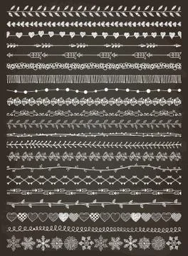 Big Set of Hand-Drawn Seamless Borders Stock Illustration