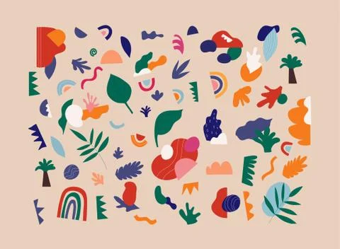 Big set of Hand drawn various colorful shapes and doodle objects. Stock Illustration
