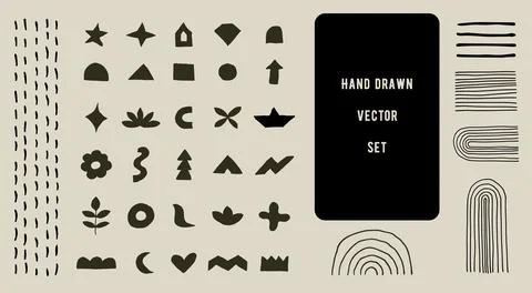 Big set of hand drawn various shapes and doodle objects. Stock Illustration
