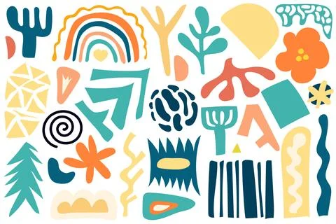 Big set of hand drawn various colorful shapes and doodle objects. Abstract Illustrazione stock